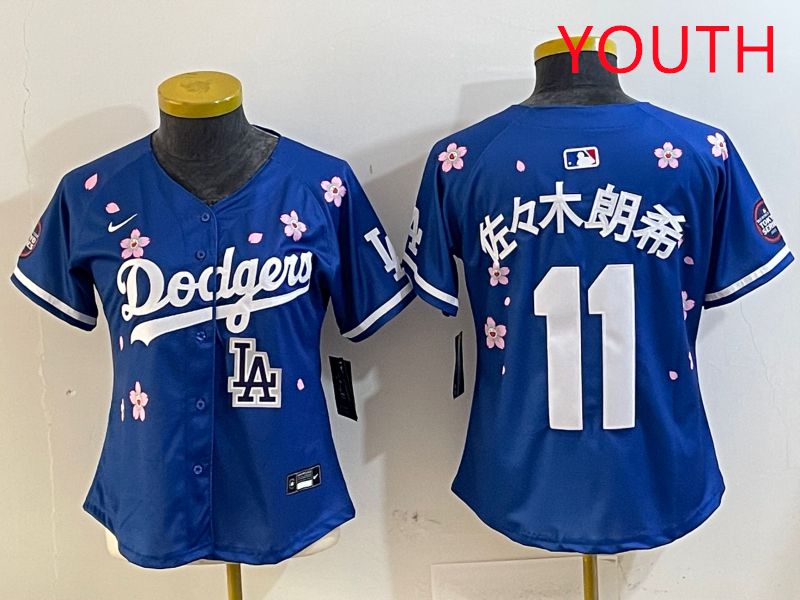 Youth Los Angeles Dodgers #11 R.Sasaki Blue Sakura Edition 2025 Nike MLB Jersey style 9